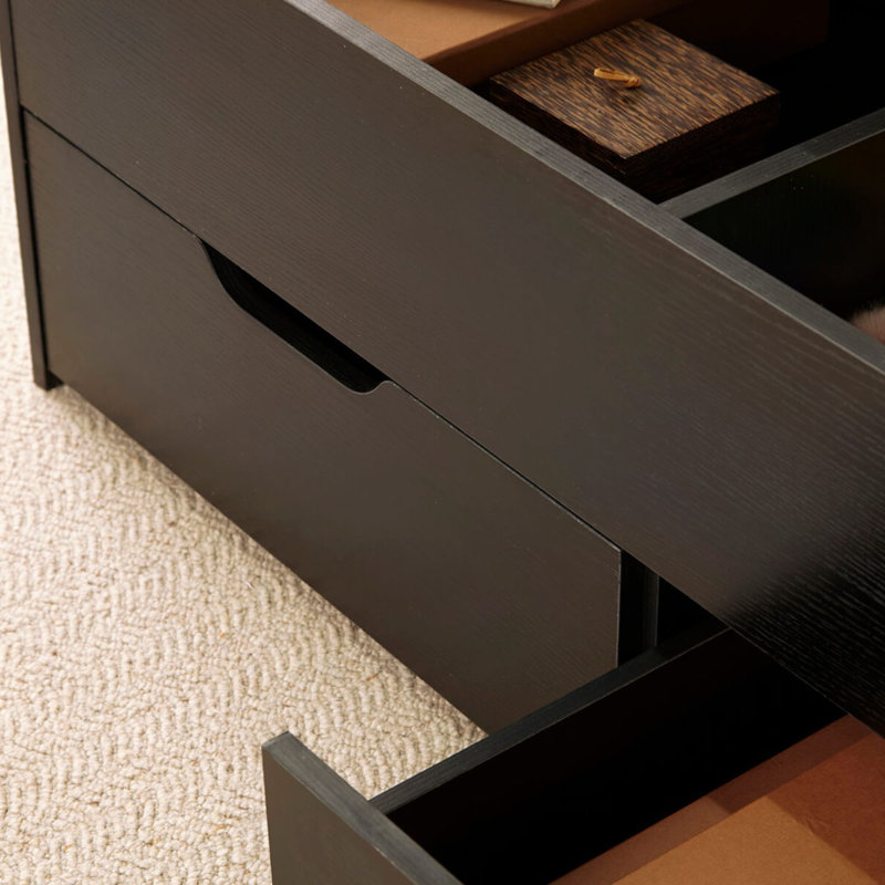 Teremba Lift Top Block Coffee Table with 2 Drawer Storage, Black