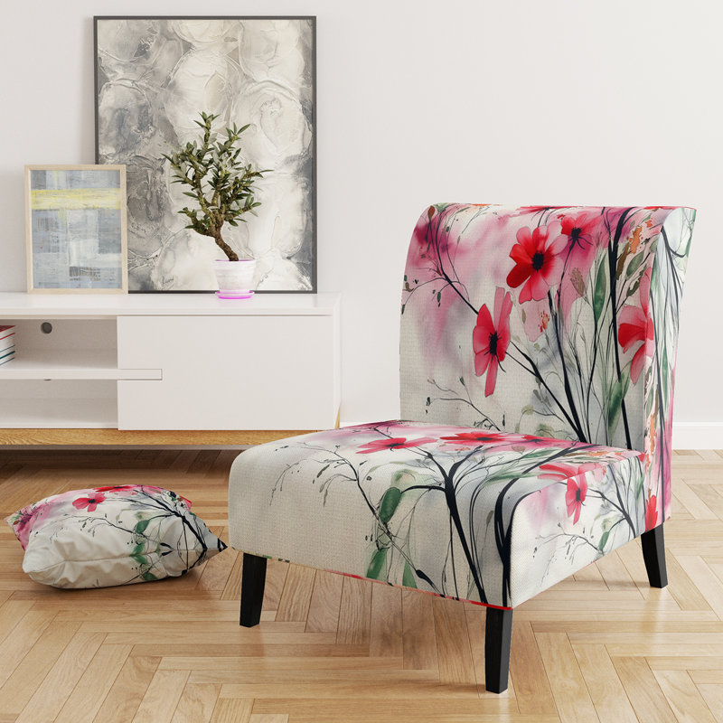 Abstract Flowers - Traditional Upholstered Slipper Chair, Red/Green