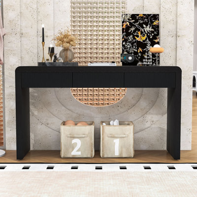 Vintage Wood Entryway Console Table with Curved Edge Design, Storage Drawers and Adjustable Feet