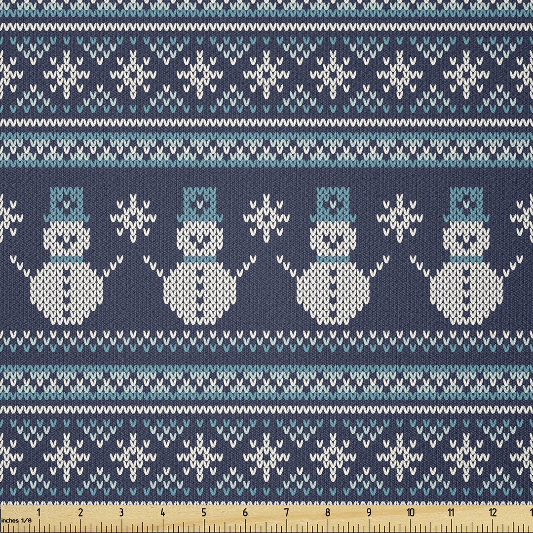 Stoff als Meterware, Snowman Chevron Zigzag, nordisch, Türkis Dunkelblau