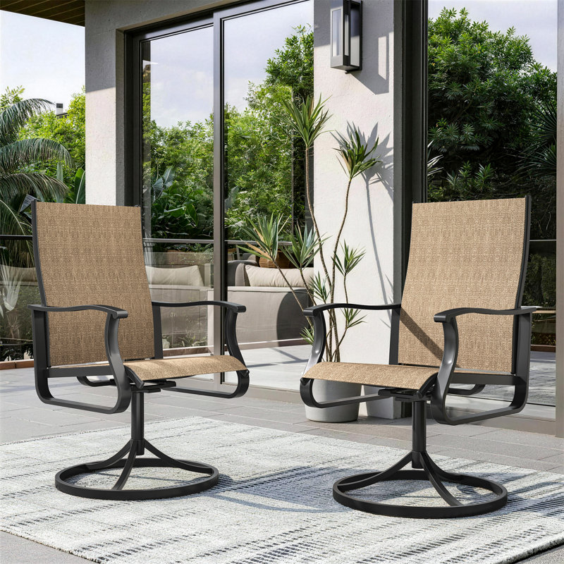 Swivel Patio Dining Armchair (Set of 2), Brown/Black