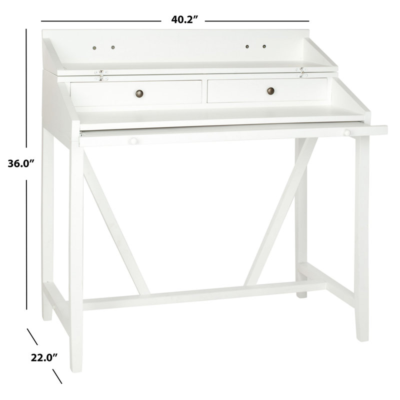 Bureau en bois massif avec rehausse Brileigh, Blanc