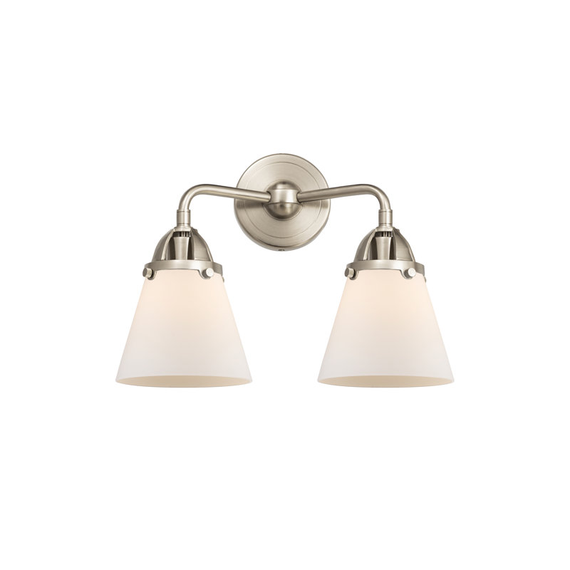 Éclairage pour meuble-lavabo à 2 cônes 6 po, 2 lumières et 14 po Shauna, Blanc mat, Incandescente, Nickel satiné brossé
