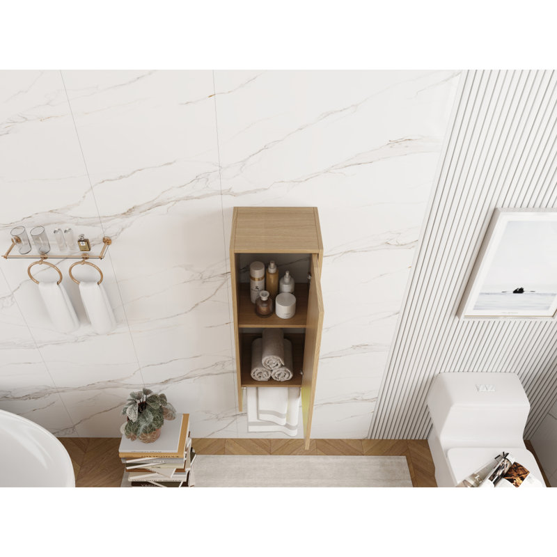 12 Inch Small Wall Mounted Side Cabinet, Soft Closing Door, Suitable For Small Bathroom, Study, Storage Room, Original Oak (KD-Packing)