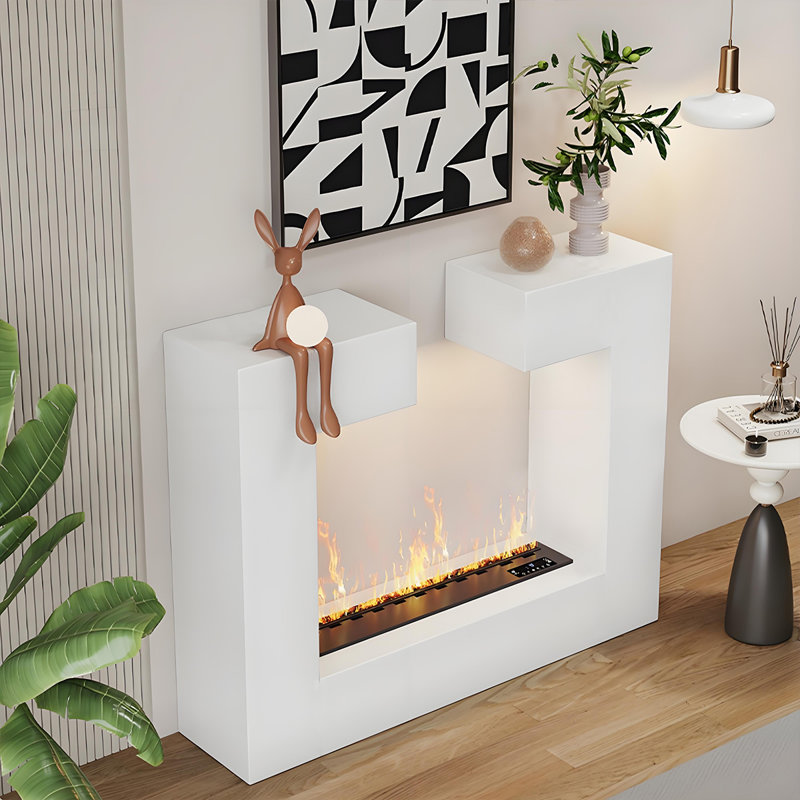 59.06"White Modern Simulated Flame Electric Fireplace Humidifier, 35.43" H x 59.06" W x 12.6" D, White