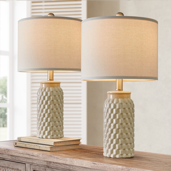 Oneach 19.5" Black Table Lamp With Fabric Shade - Small Bedside Lamp, Nightstand Reading Light For Bedroom, Living Room