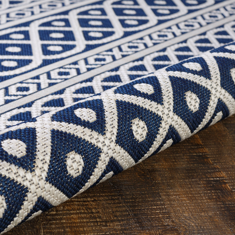 Tapis intérieur / extérieur bleu marine Hirschman	, Rectangle 5 pi x 7 pi