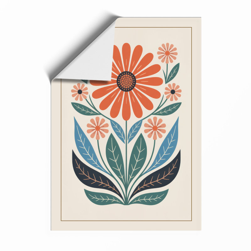 Symmetrical Daisy Folk Botanical - Framed Print, Unframed, A2 - 59.4 x 42.0 cm