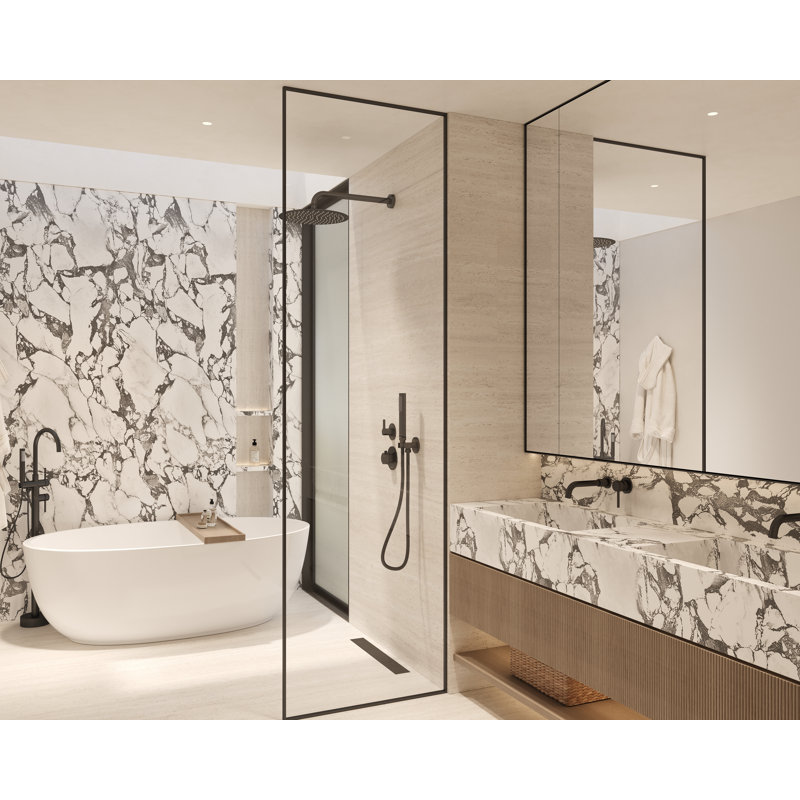 Tinian Thermostatic Shower System with Split Control Panel with 12-inch shower head, Handheld Shower in Matte Black