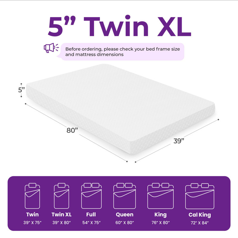 5" Medium Memory Foam Mattress, Twin XL