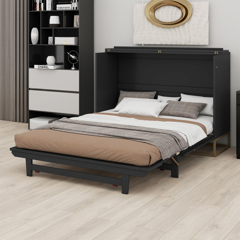 Lit escamotable avec pieds en fer, design moderne, Noir