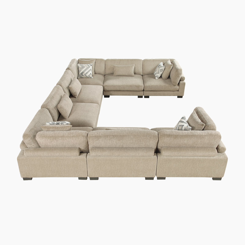 Subair 180" Modern Modular Sectional with Microfiber Fabric, Reversible Cushions & 12 Pillows, Brown