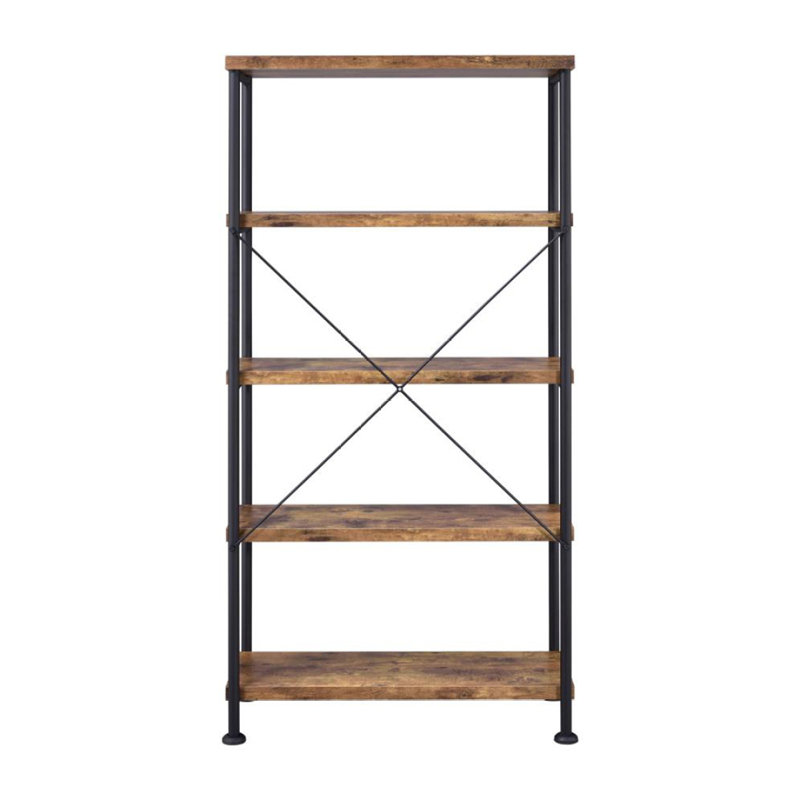 5-Shelf Bookcase In Antique Nutmeg And Black, Antique brown