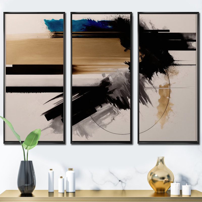 «Dontreal Blue Minimalist Abstract III», reproduction sur toile 3 pièces, H 28 po x l 36 po, Cadre noir