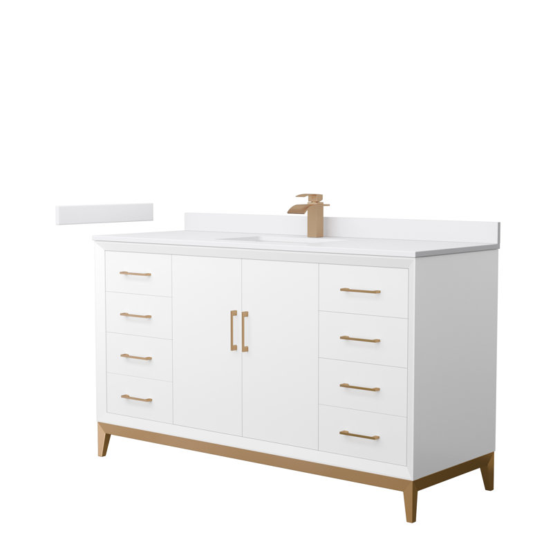 Amici 60" Single Bathroom Vanity Set, Satin Bronze, Cultured Marble (Carrara), 60"
