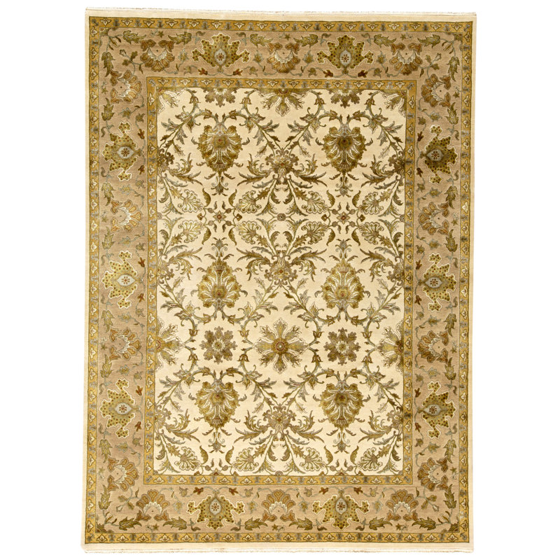 Tapis ivoire et taupe noué à la main de haute qualité