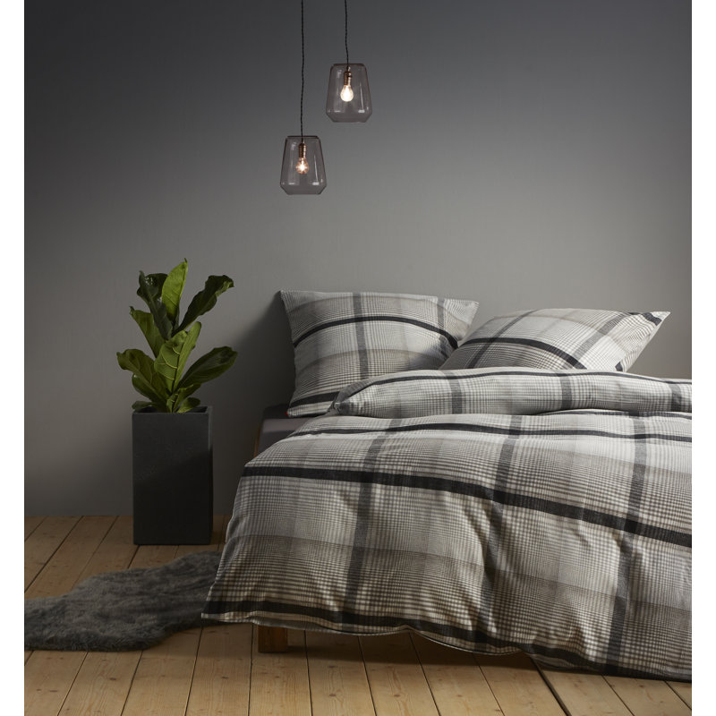 Flannel Duvet Cover Set, Red/Beige, Double - 2 Pillowcases (80 x 80 cm)