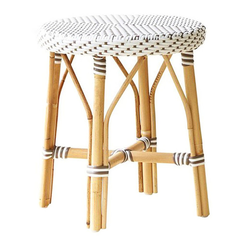 Jordyn Simone Rattan Bistro Stool, White with Cappuccino Dots