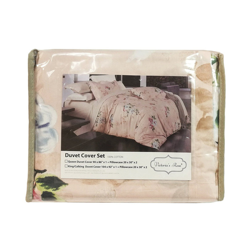 Cotton Floral Duvet Cover with Pillowcases, King Duvet Cover + 2 Pillowcases