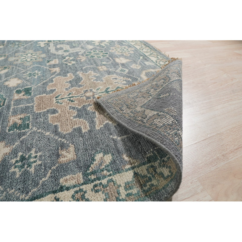 Blue Hand-Knotted Wool Floral Trelliswork Classic Traditional Modern Contemporary Carpet Rug, 10' x 14'