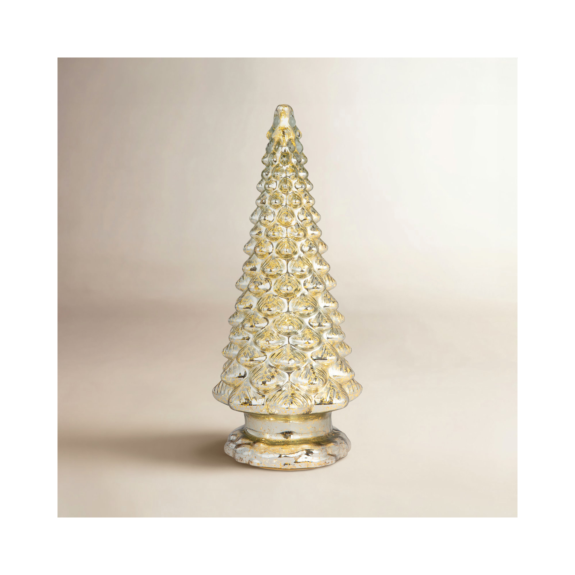 Nostalgic Mercury Glass Tree with Twinkling Lights, 16" H x 6.60" W x 6.60" D