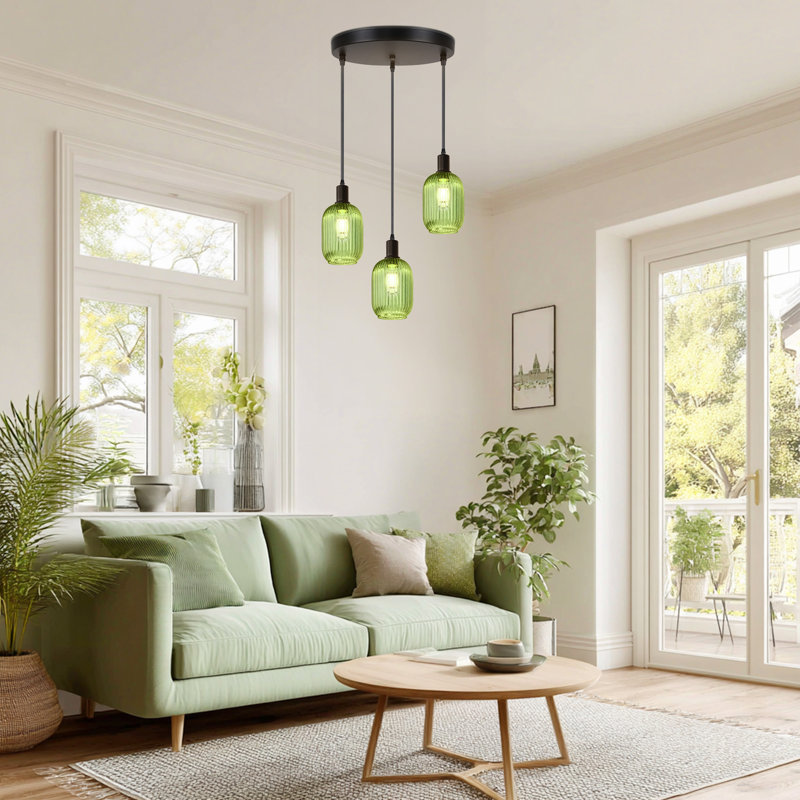 Luminaires suspendus en verre 59po pour îlot de cuisine moderne lustres de salle à manger vert