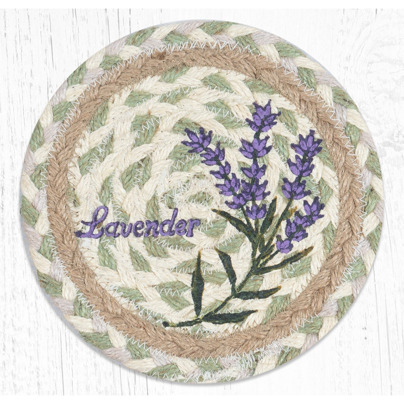 Grand sous-verre rond en jute tressé lavande Earth Rugs, Beige/Purple, Lavender Braided