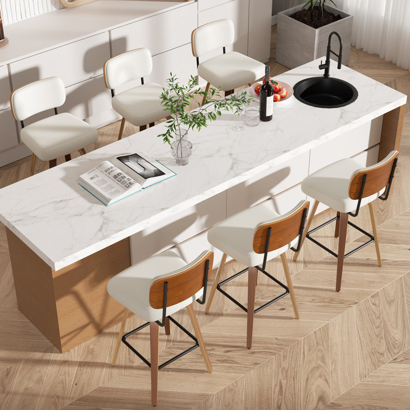 Tabouret pivotant rembourré à hauteur de bar, 6, Beige