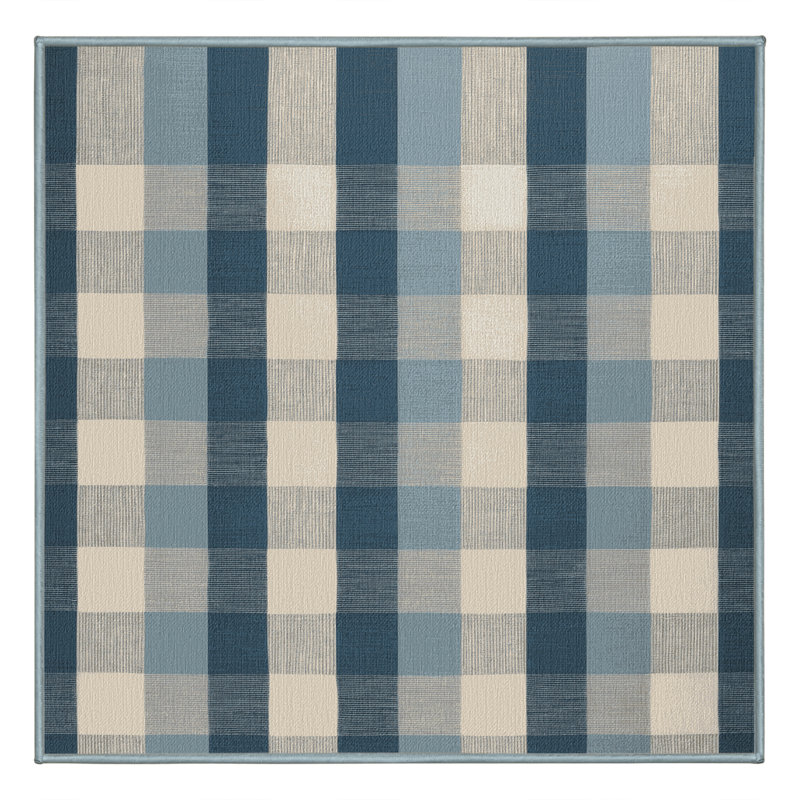 Tapis bleu à carreaux lavable à la machine, Carré 4 pi