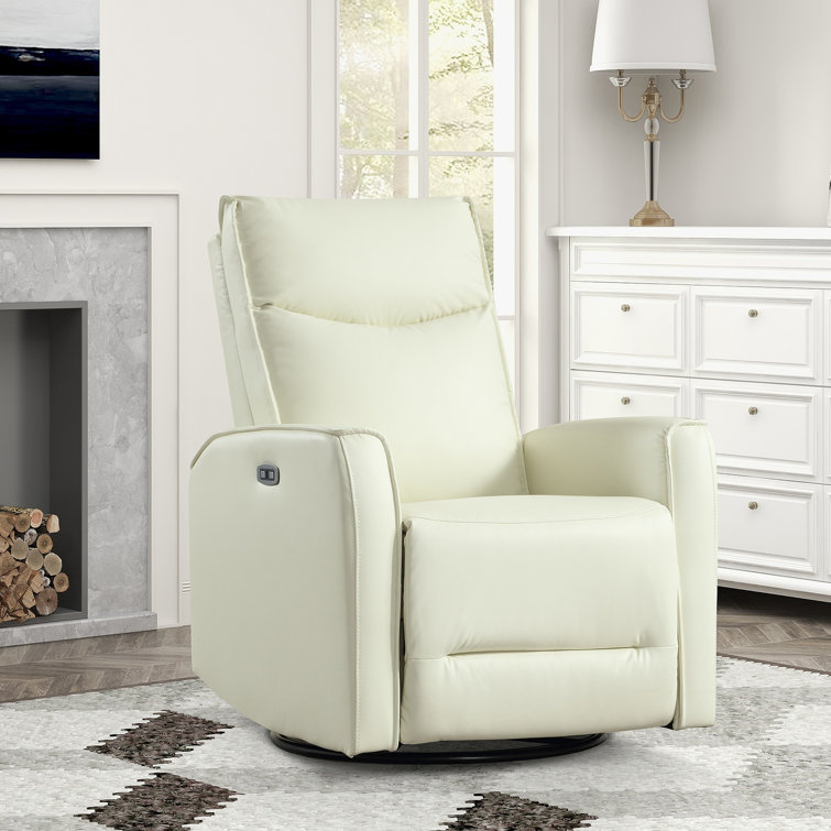 29.1" Wide Modern And Breathable Faux Leather Swivel And Rocker Power Recliner With USB Port