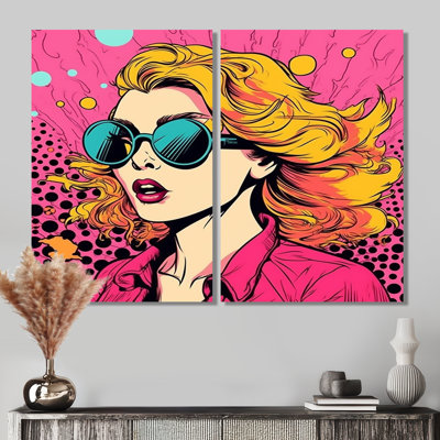 Portrait d'une femme rose I Pop Art années 1950 - 2 panneaux d'art célébrités
