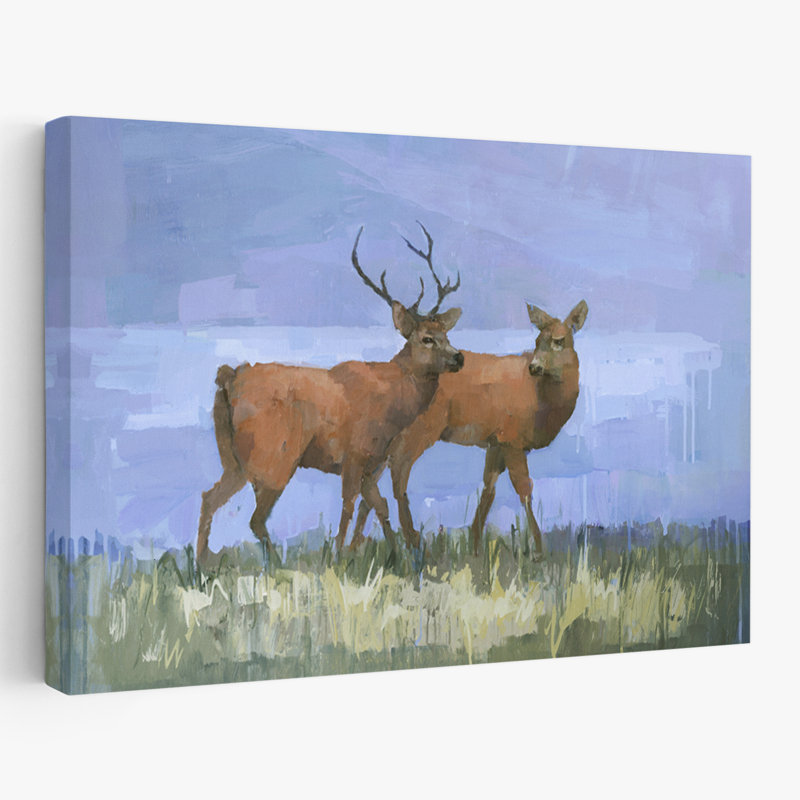 Deux cerfs - art animalier, cerf, H 16 po x l 24 po