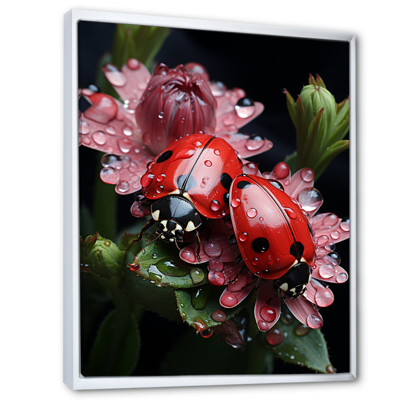 "Tiny Ladybug Garden Guardians I", reproduction d'art sur toile, Cadre flottant blanc, H 40 po x l 30 po x P 1,5 po