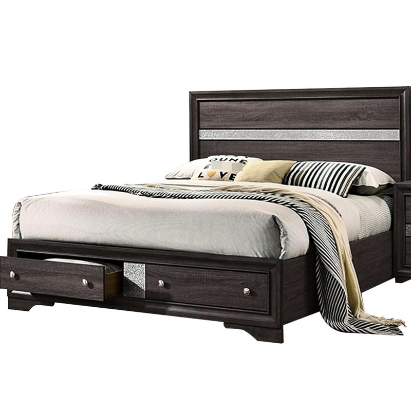 Grand lit avec tiroirs de couleur grise - Sophistication Modern, Gris, Grand lit