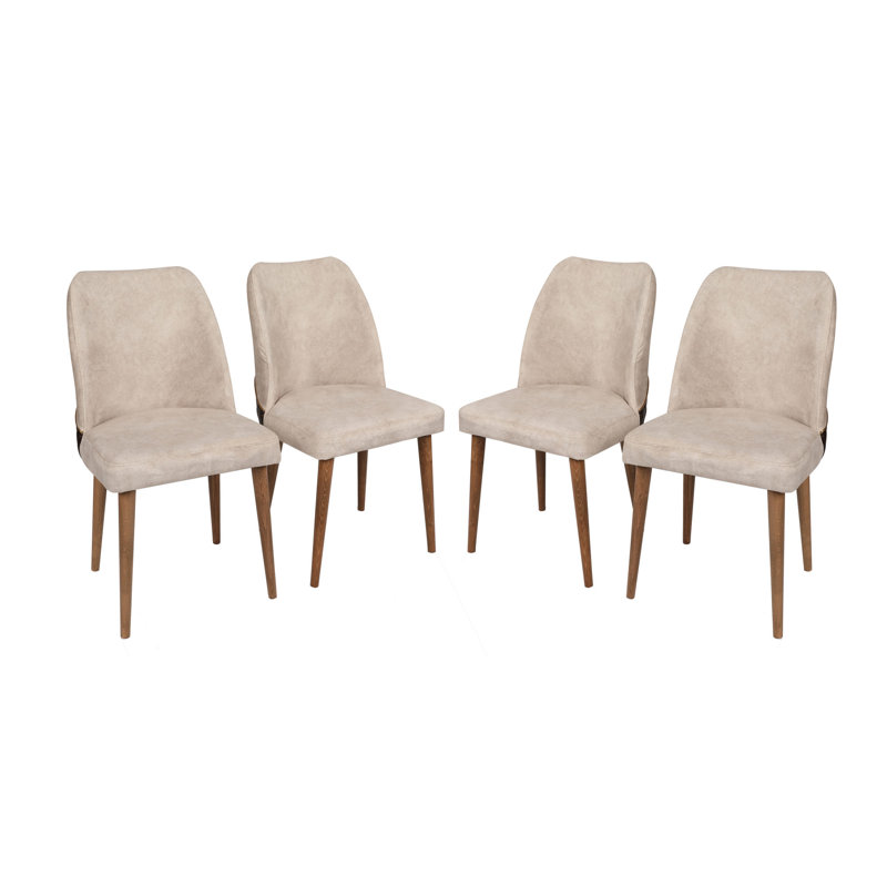 Ensemble de chaises modernes 4 pièces, en velours crème et similicuir noyer, 19,7 po x 35,4 po x 19,3 po | Structure 100% métal, pieds en bois de charme, capacité de 352 lb | Siège de salle à manger et de salon élégant, confort élégant