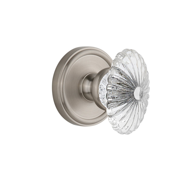 Grandeur Georgetown Plate Privacy with Burgundy Crystal Door Knob, Satin Nickel, 2 3/4"