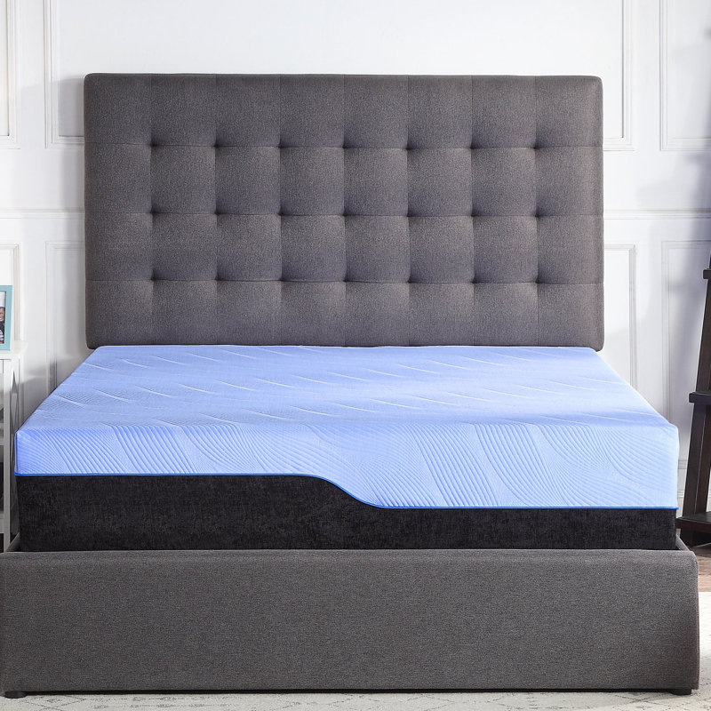 Matelas très grand - Housse de glace bleue et matelas de refroidissement en mousse de 12 po, ressorts à réponse rapide pour un soutien accru