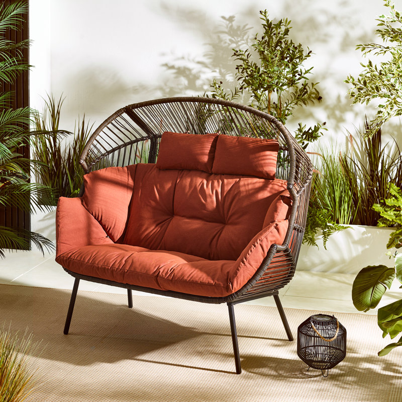 Kouts Cosy Rattan Weave Double Egg Chair Garden With Cushion - Contemporary Modern Design, Orange