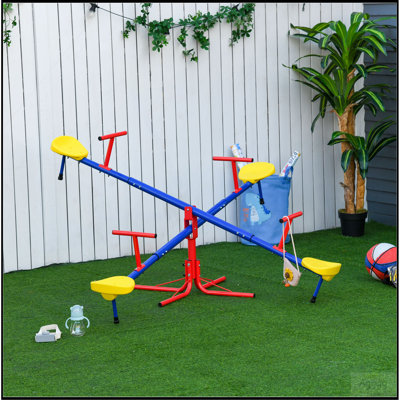 Kids Seesaw Swivel Teeter Totter with 360° Spinning, 4 Seater Seesaw Outdoor Playground Equipment for Backyard, Boys and Girls Aged 3-8 Years Old