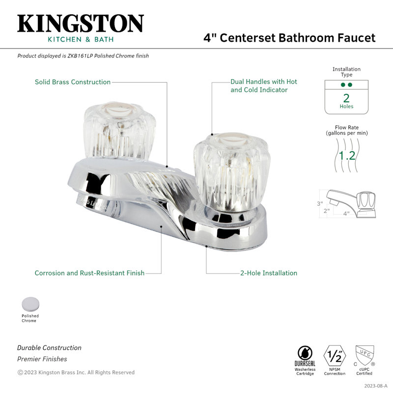 Kingston Brass 4-Inch Centerset Bathroom Faucet, Drain Assembly Not Included