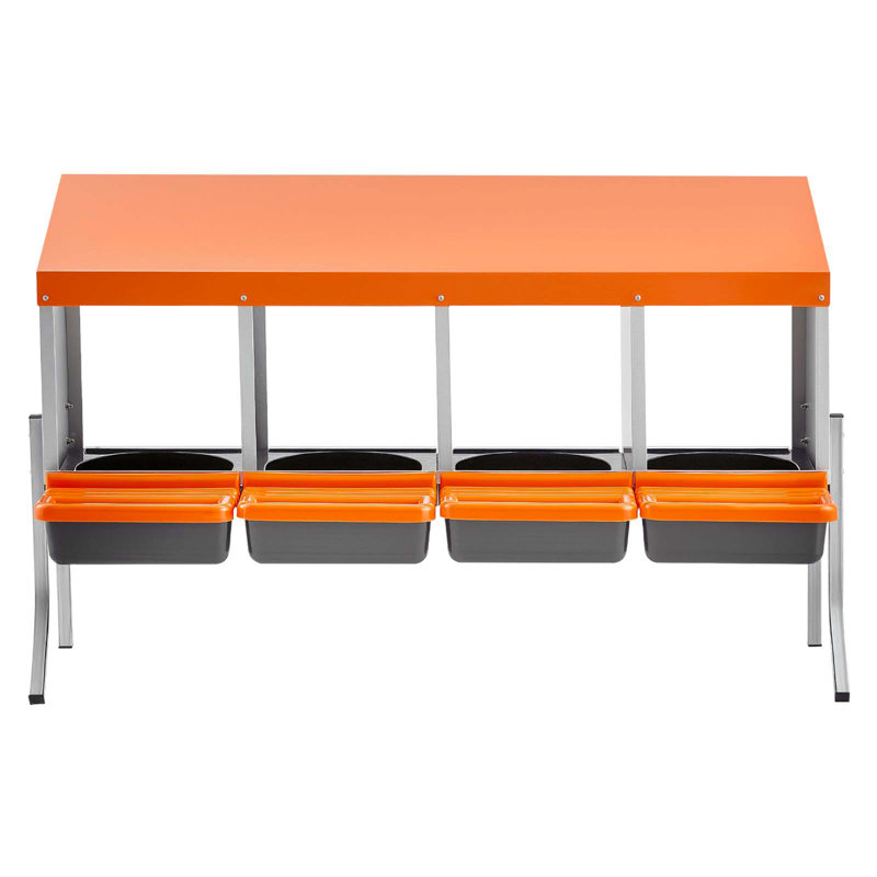 Boîtes de nidification pour poulets, 4 compartiments, avec pieds de support, collection Easy Egg, acier galvanisé et plastique à haute résistance, boîtes gigognes pour poules et poules pondeuses, orange