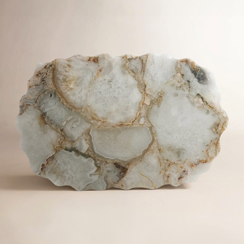 Plateau en agate blanche Amalia, H 0,5 po x l 10 po x L 15 po
