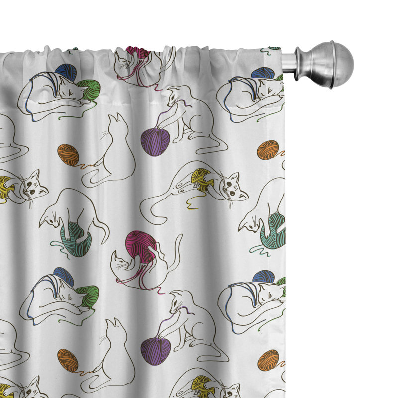 Cat Semi-Sheer Rod Pocket Curtain Panels, 28" x 84"