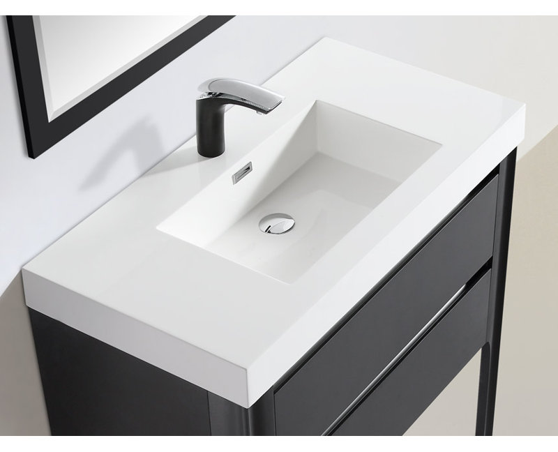 Dowell 36" White Resin Rectangular Drop-In Bathroom Sink with Overflow