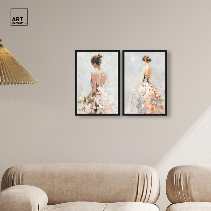 "Dreamscape Glam Art", ensemble de 2 impressions sur toile par , Noir, Impression dans un cadre flottant sans passe-parto