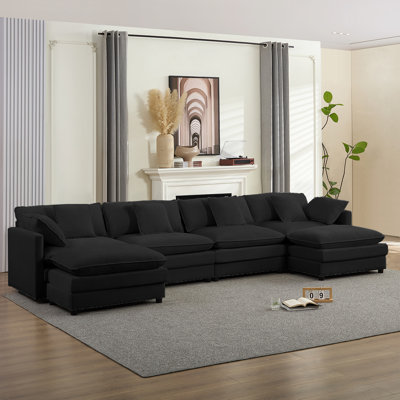 Ensemble de canapé surdimensionné en tissu de chenille de l 148 po, coussins de siège à double couche, dossiers ergonomiques, canapé de 6 sièges profonds pour le salon