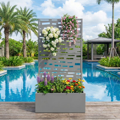 Metal Planter Box with Trellis with Wheels