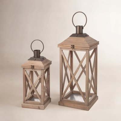 Wood Metal Lantern Candle Holder