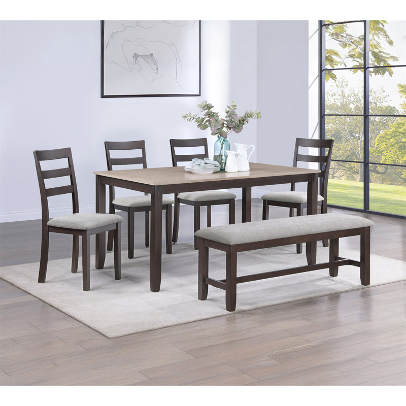 Magnifique ensemble de salle à manger 6 pièces brun clair Table rectangulaire en tissu gris clair
