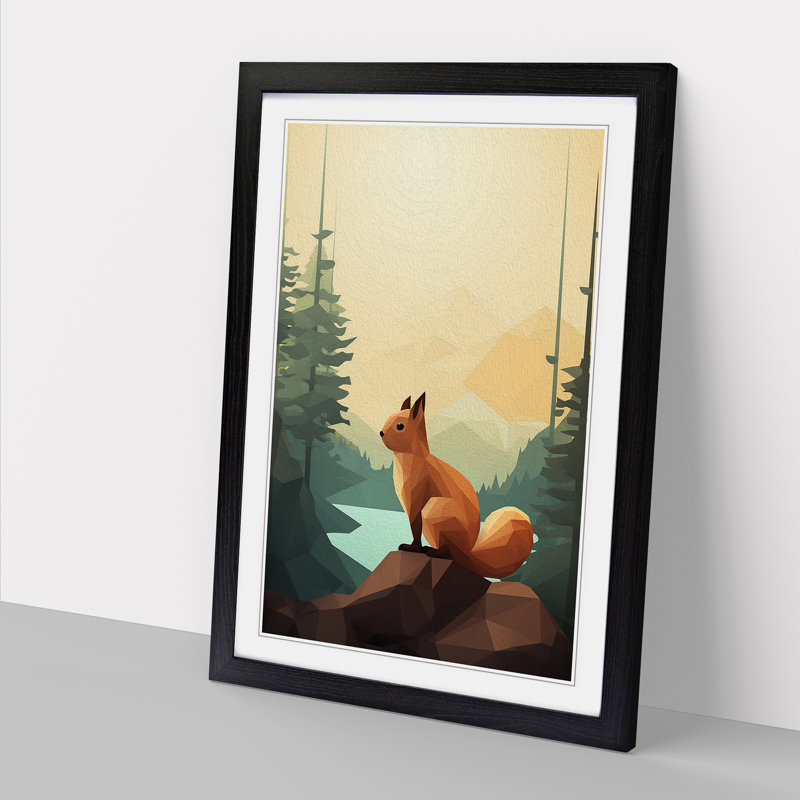 Squirrel Minimalism - Framed Print, 46cm H x 34cm W x 2cm D, Black
